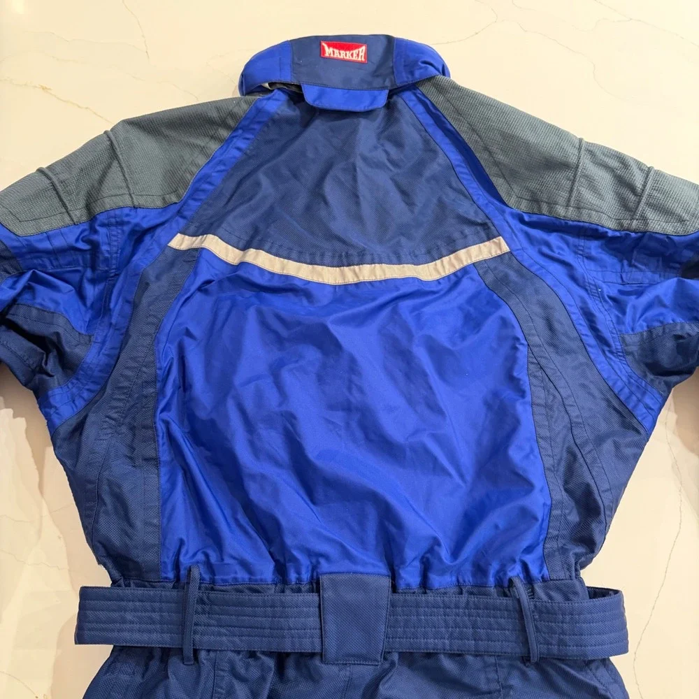 Marker Vintage Blue Ski Suit One-Piece Belted Vented Snow Suit Mens Large
